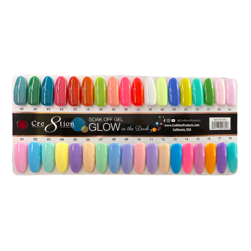 Cre8tion Glow in the Dark Gel 0.5oz - Full Set 36 colors w/ 3 Top Glow in the Dark 0.5oz & 1 Color Chart