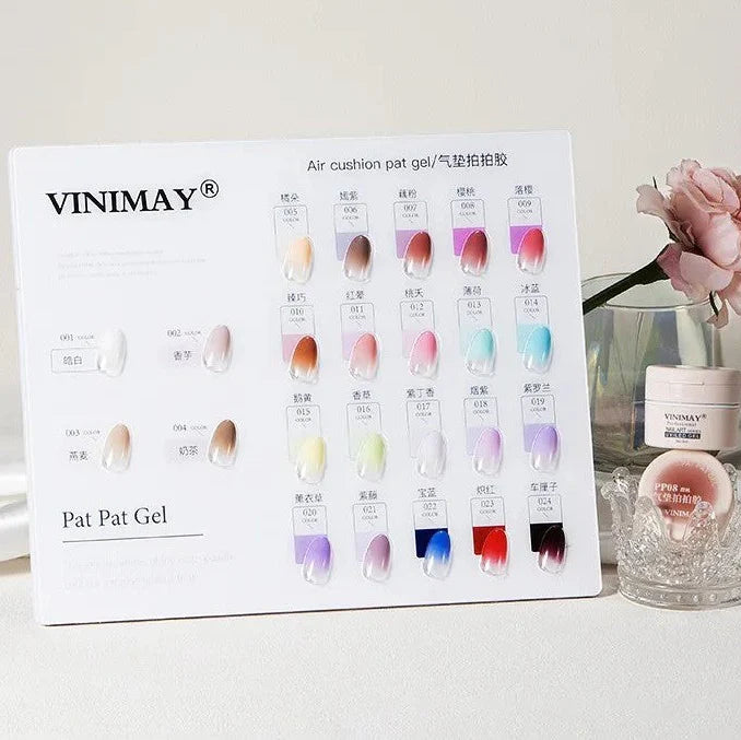 Vinimay Air Cushion Pat Pat Gel - Full Set 24 Colors w/ 1 Counter Display, 1 Patpat Sponge Box & Grab Clip