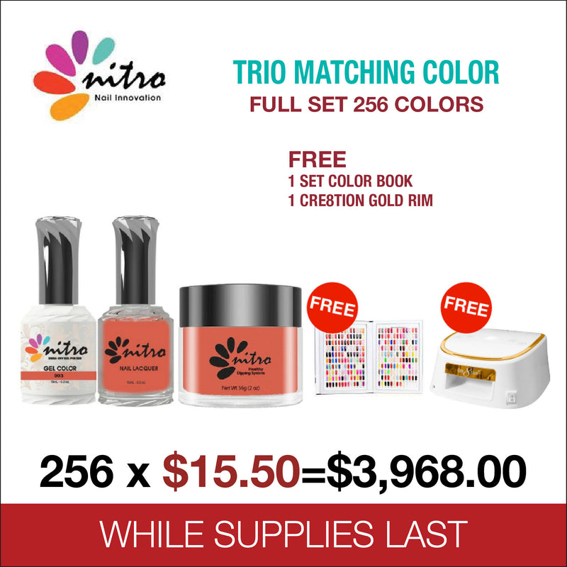 Nitro Trio Matching colors - Full Set 256 Colors Free 1 set Color Book & 1 Cre8tion Gold Rim Lamp