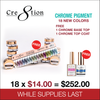 Cre8tion Chrome Nail Art Effect 1g - Full set 18 NEW colors w/ 3 Top Diamond 0.5oz & 1 set Color Chart