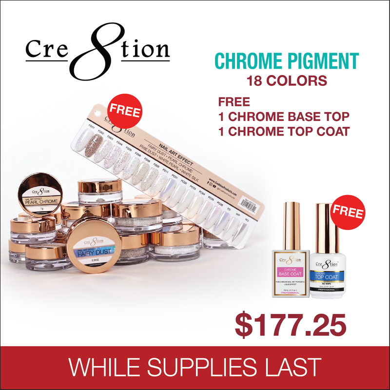 Cre8tion Set Chrome Nail Art Effect 15g - Full set 18 colors w/ 1 Chrome Base & 1 Chrome Top 0.5oz