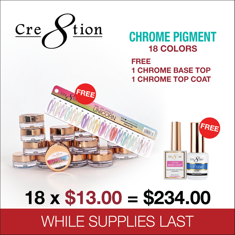 Cre8tion Chrome Nail Art Effect 1g - Full set 36 colors w/ 1 Chrome Base & 1 Chrome Top 0.5oz
