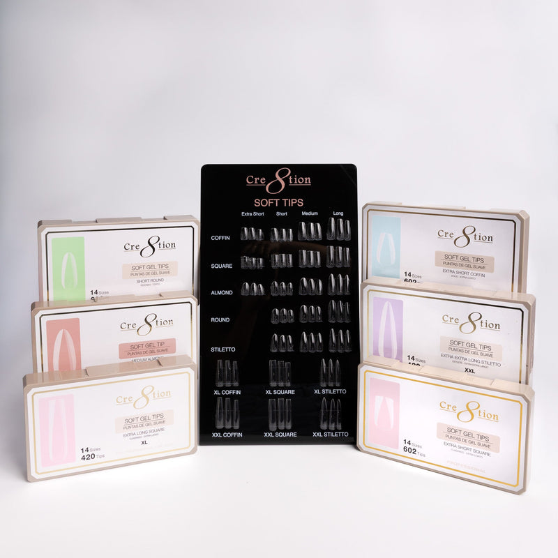 Cre8tion Soft Gel Tips - Full Set 24 Styles w/ 1 Display Shape Chart