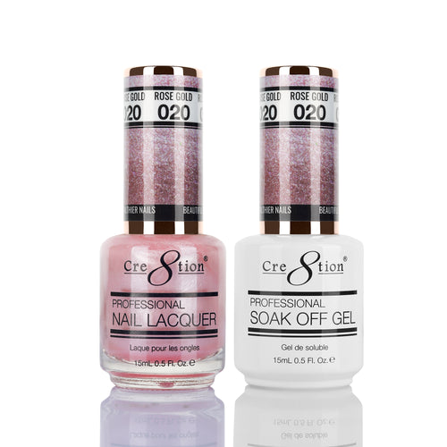 Cre8tion Matching Color Gel & Nail Lacquer 20 Rose Gold (Shimmery)