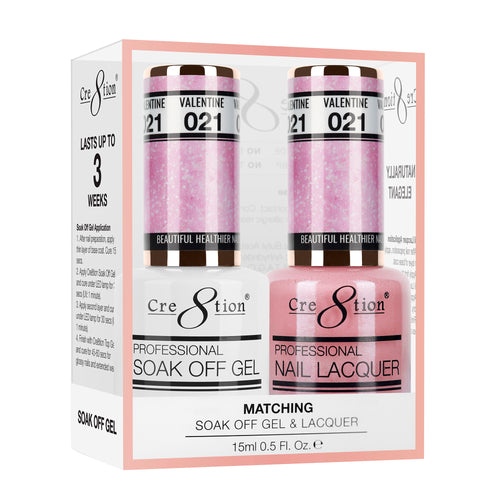 Cre8tion Matching Color Gel & Nail Lacquer 21 Valentine (Glitter)