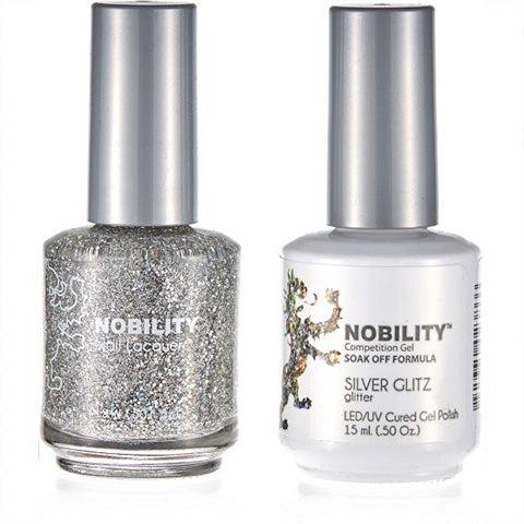 Nobility Gel Polish & Nail Lacquer, Silver Glitz - NBCS068
