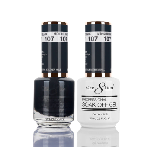 Cre8tion Matching Color Gel & Nail Lacquer 107 Midnight Black