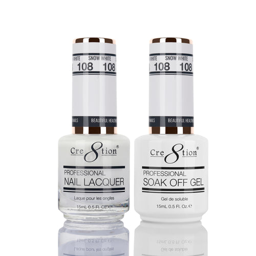 Cre8tion Matching Color Gel & Nail Lacquer 108 Snow White