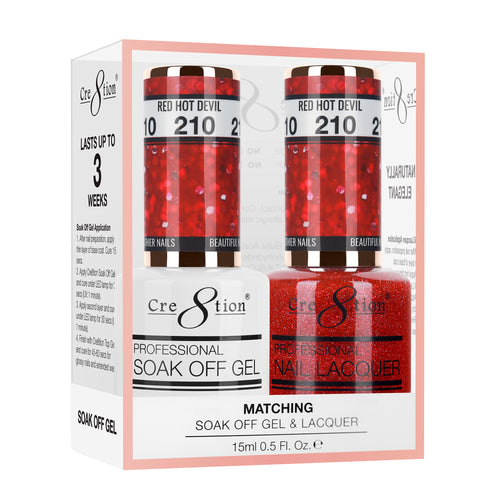 Cre8tion Matching Color Gel & Nail Lacquer 210 Red Hot Devil