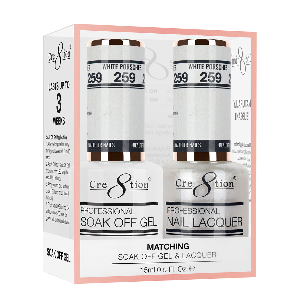 Cre8tion Matching Color Gel Lacquer 259 WHITE PORSCHES Skylark Supply