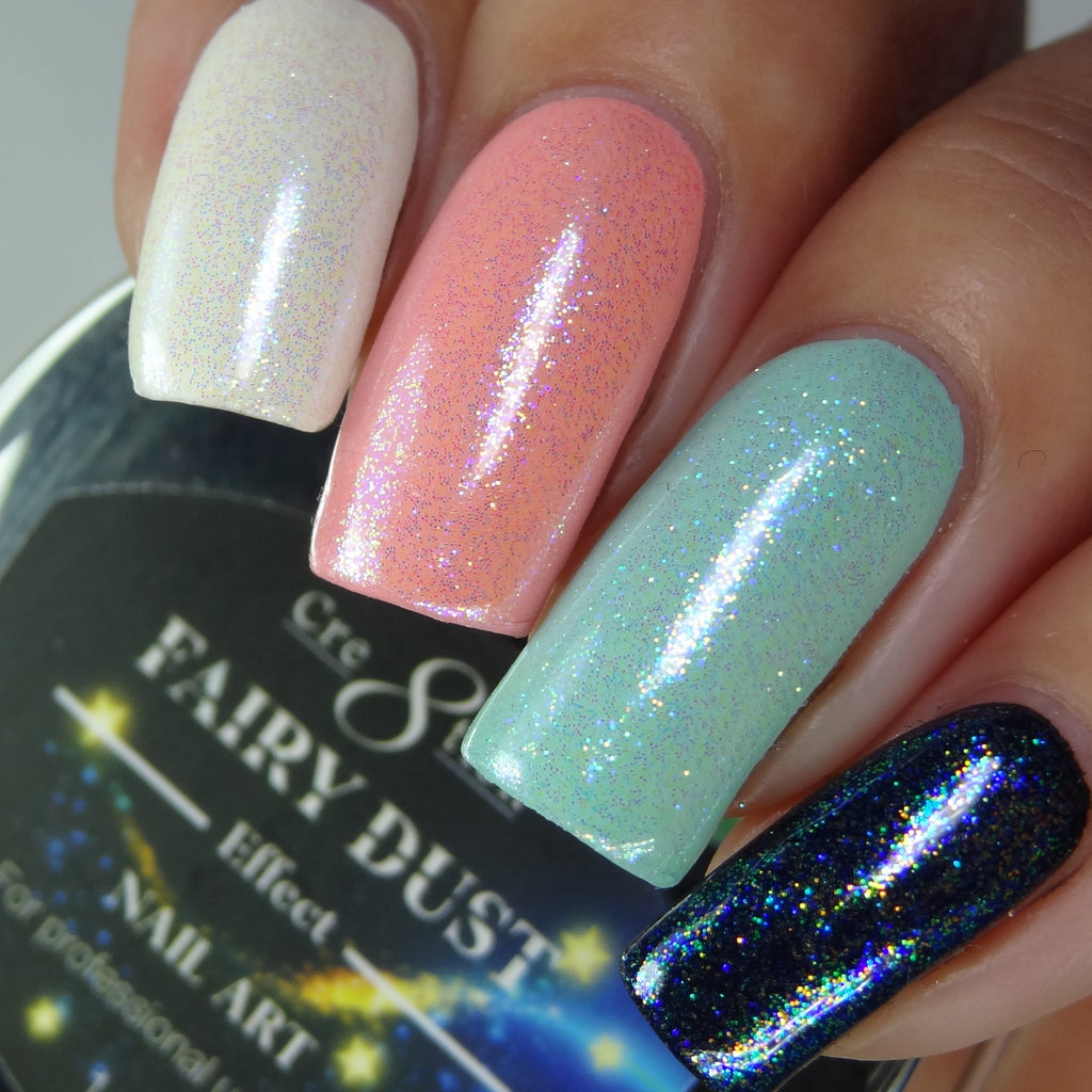 Fluffy Light Blue Fairy Dust Nails