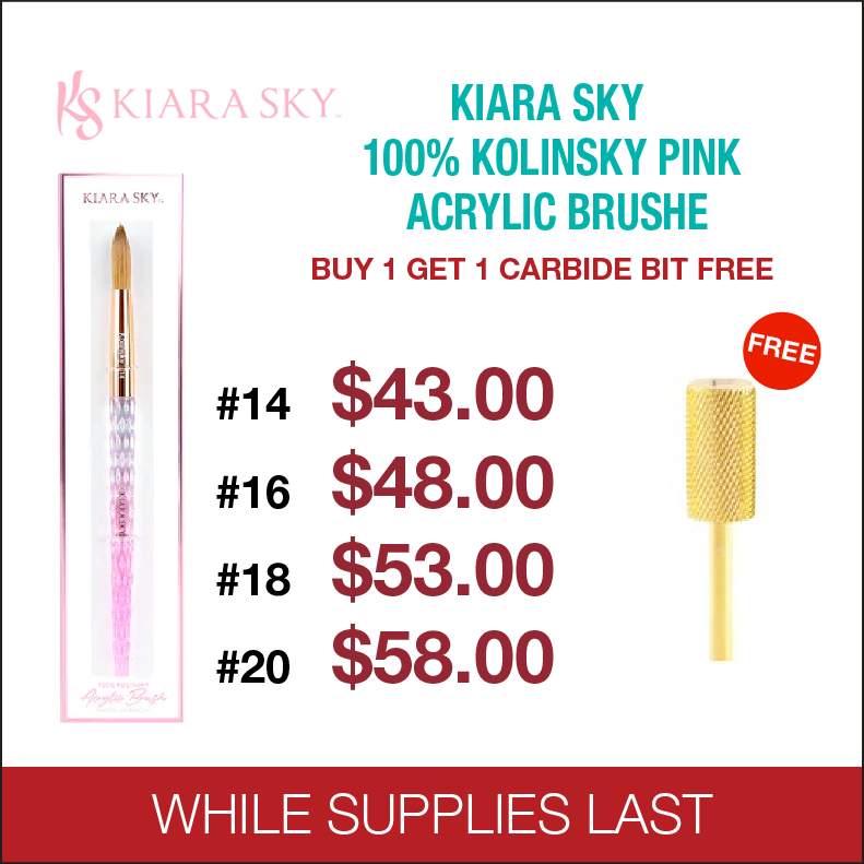 Kiara Sky 100% Kolinsky Pink Acrylic Brushe - Buy 1 Get 1 Carbide Bit Free