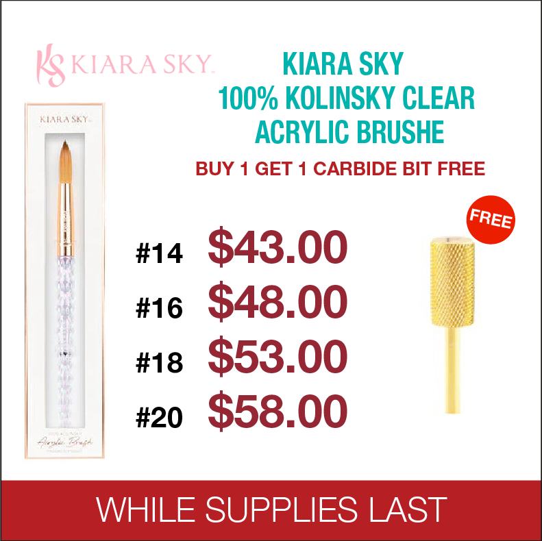 Kiara Sky 100% Kolinsky Clear Acrylic Brushes - Buy 1 Get 1 Carbide Bit Free