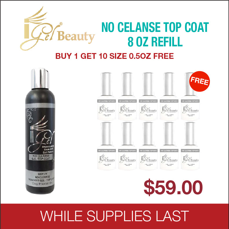 iGel - Soak Off Gel - No Cleanse Top Coat 8oz Refill - Buy 1 get 10 size 0.5oz free