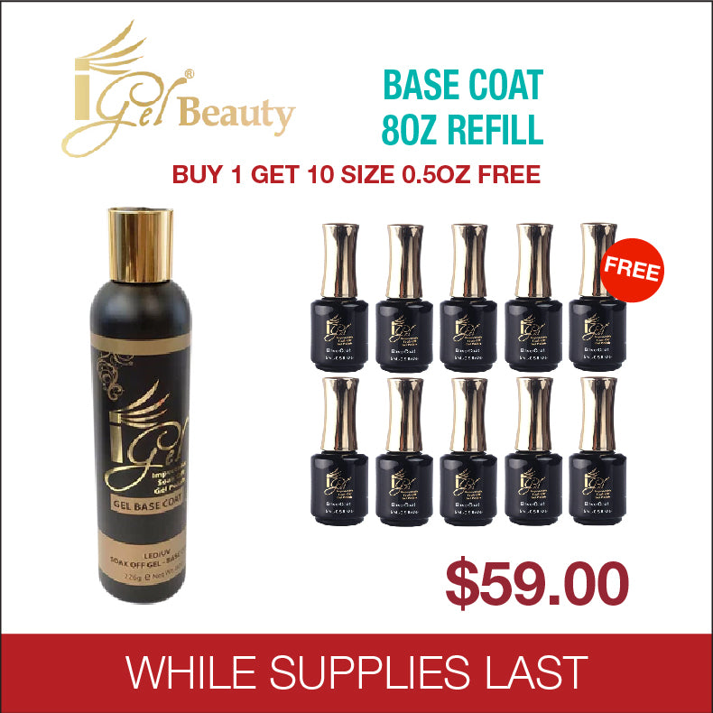 iGel - Soak Off Gel - Base Coat 8oz Refill - Buy 1 get 10 size 0.5oz free