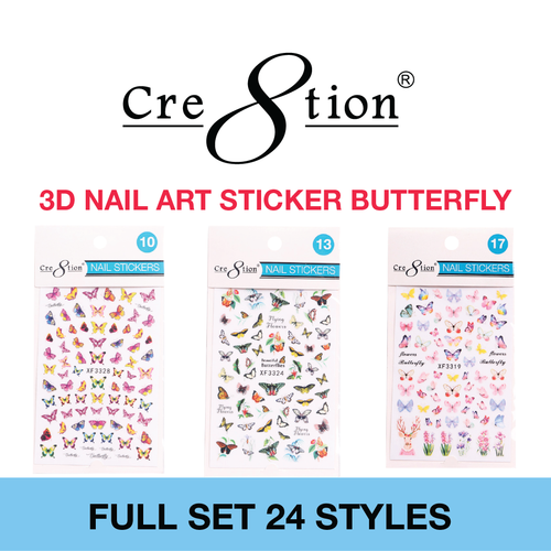 Cre8tion 3D Nail Art Sticker Butterfly Full Set 24 Styles