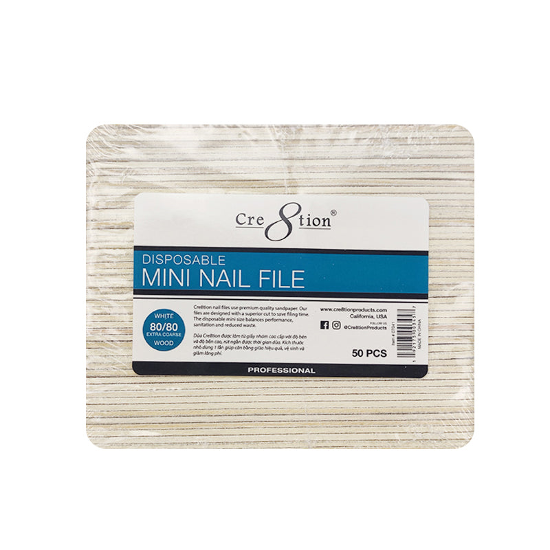 Cre8tion Nail File - Disposable Mini - Wood Center White Sand (50 pcs./pack)