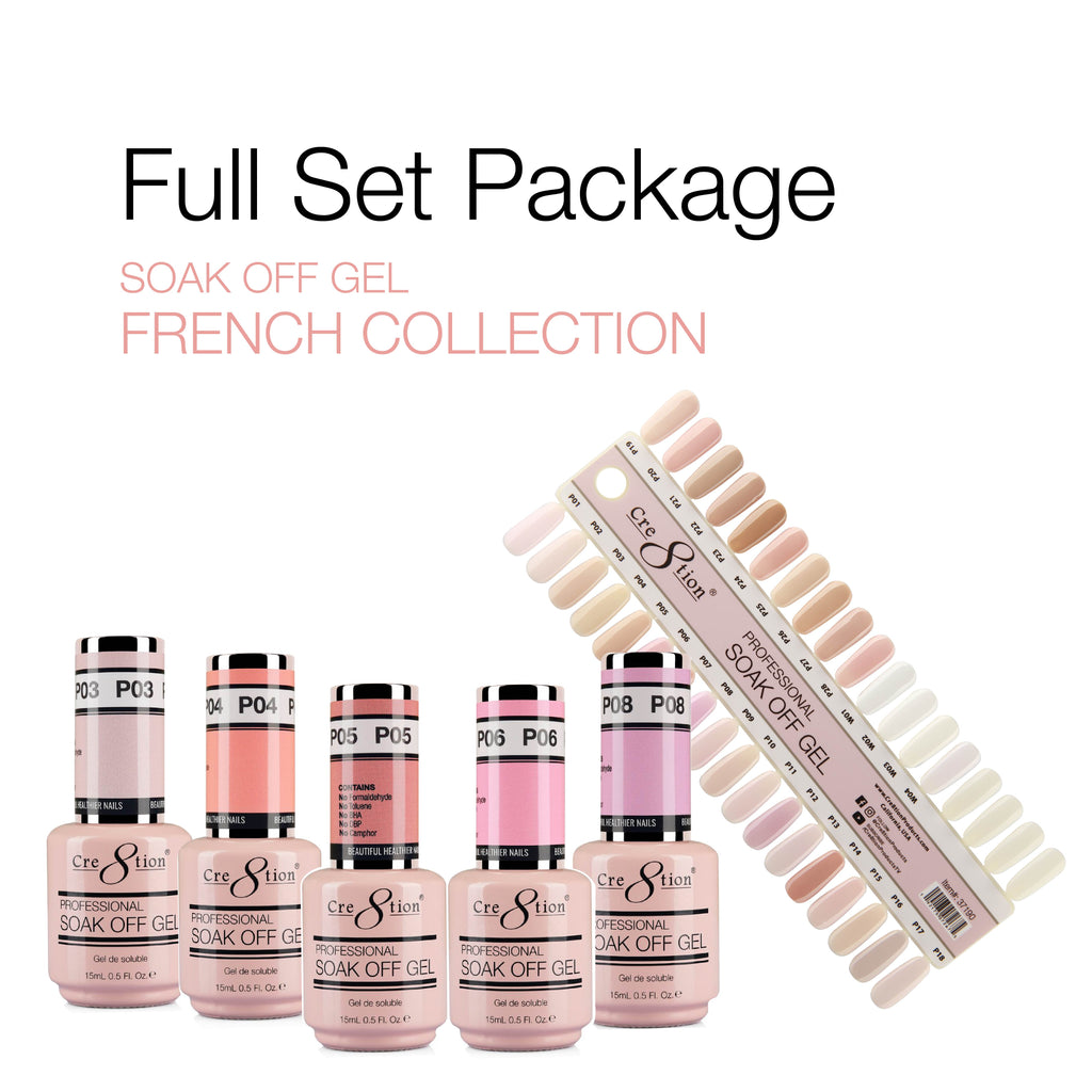 Cre8tion - Soak Off Gel French 0.5oz - Full Set 32 Colors Collection- $7.00/each