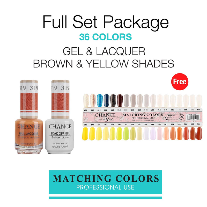 Chance Gel/Lacquer Duo Full Set - 36 Colors Brown& Yellow Shades Collection - Color #181 - #216 - $5.50/each - Free 1 Color Chart