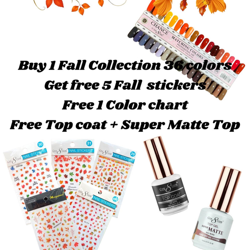 Cre8tion Chance Matching Duo 36 colors ( Fall Collection ) Buy 1 set get free 5 Random Fall Stickers + Color Chart & Top Coat w Super Matte Top